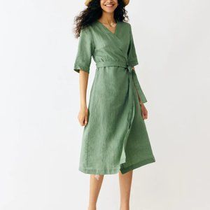 Grae Cove Kiki 100% Linen Midi Wrap Dress NWT XL